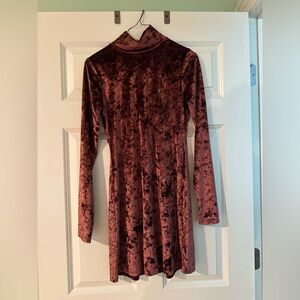 Velvet, Burgundy Mini Dress with Mock Neck and Long Sleeves